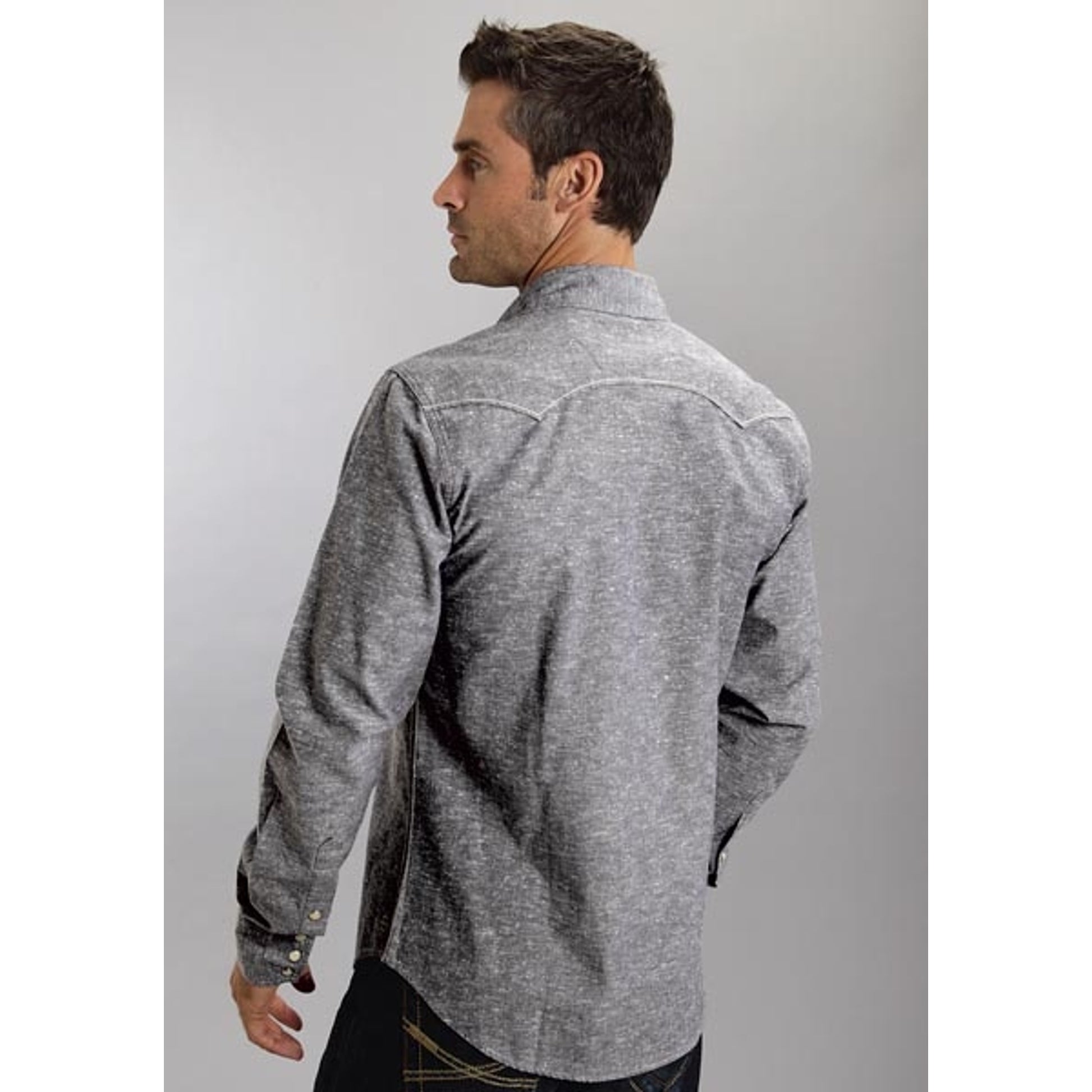 Stetson Mens Original Rugged Gy Slub Chambray Long Sleeve Snap Shirt