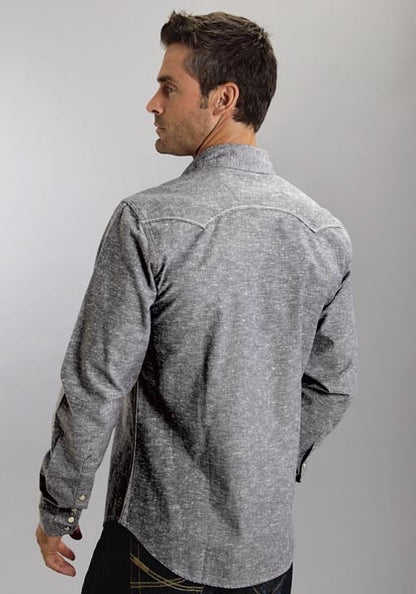 Stetson Mens Original Rugged Gy Slub Chambray Long Sleeve Snap Shirt