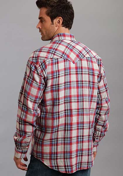 Stetson Mens Original Rugged Herringbone Plaid Long Sleeve Button Shirt