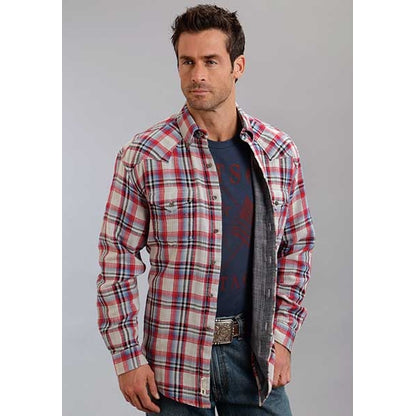 Stetson Mens Original Rugged Herringbone Plaid Long Sleeve Button Shirt