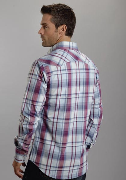 Stetson Mens Original Rugged Liberty Dobby Plaid Long Sleeve Snap Shirt