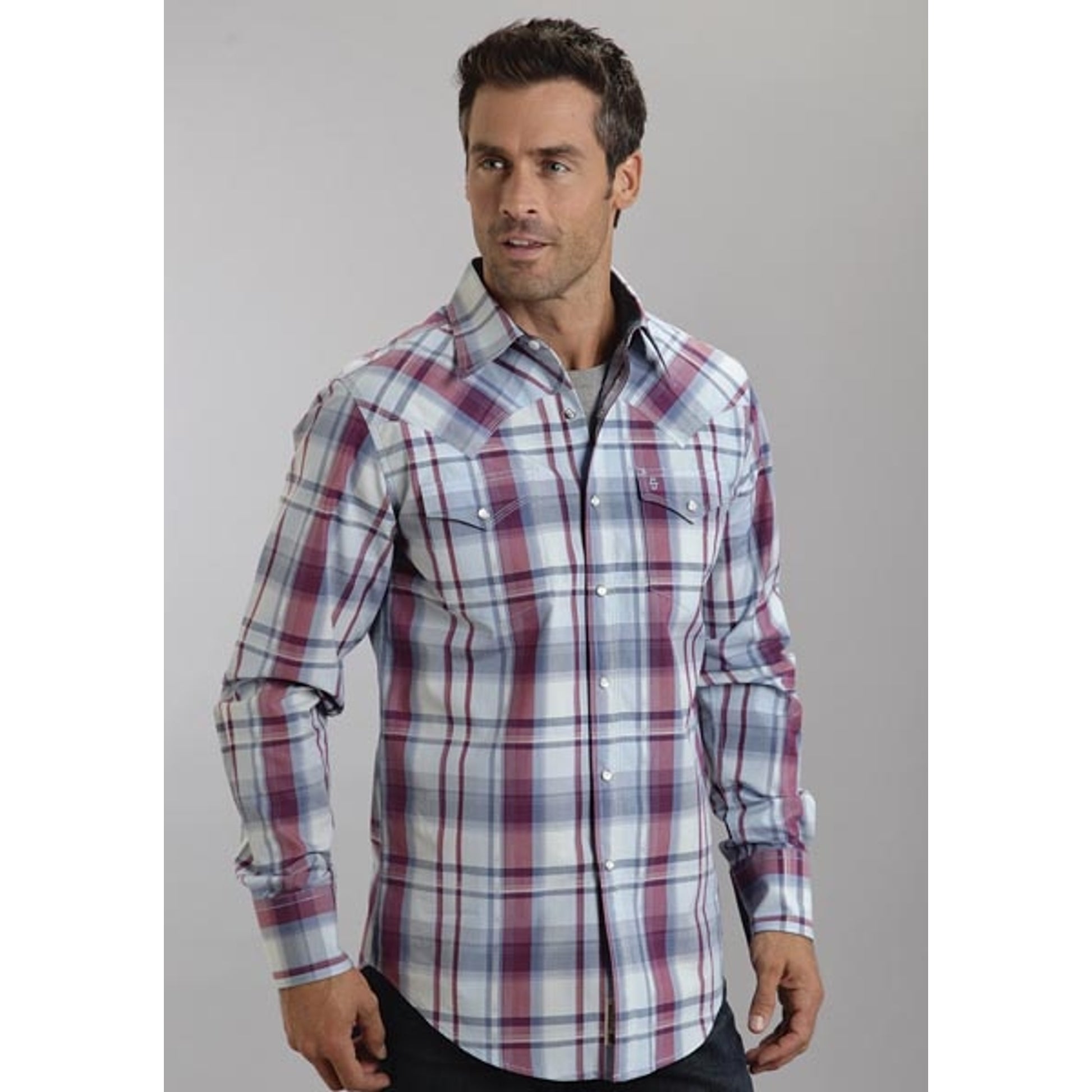 Stetson Mens Original Rugged Liberty Dobby Plaid Long Sleeve Snap Shirt