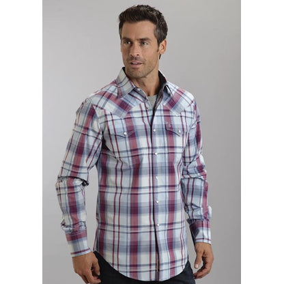 Stetson Mens Original Rugged Liberty Dobby Plaid Long Sleeve Snap Shirt