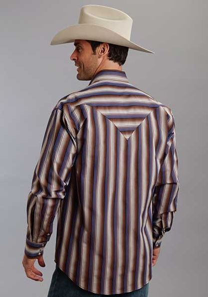 Stetson Mens Original Rugged Ombre Stripe Long Sleeve Snap Shirt - Brown