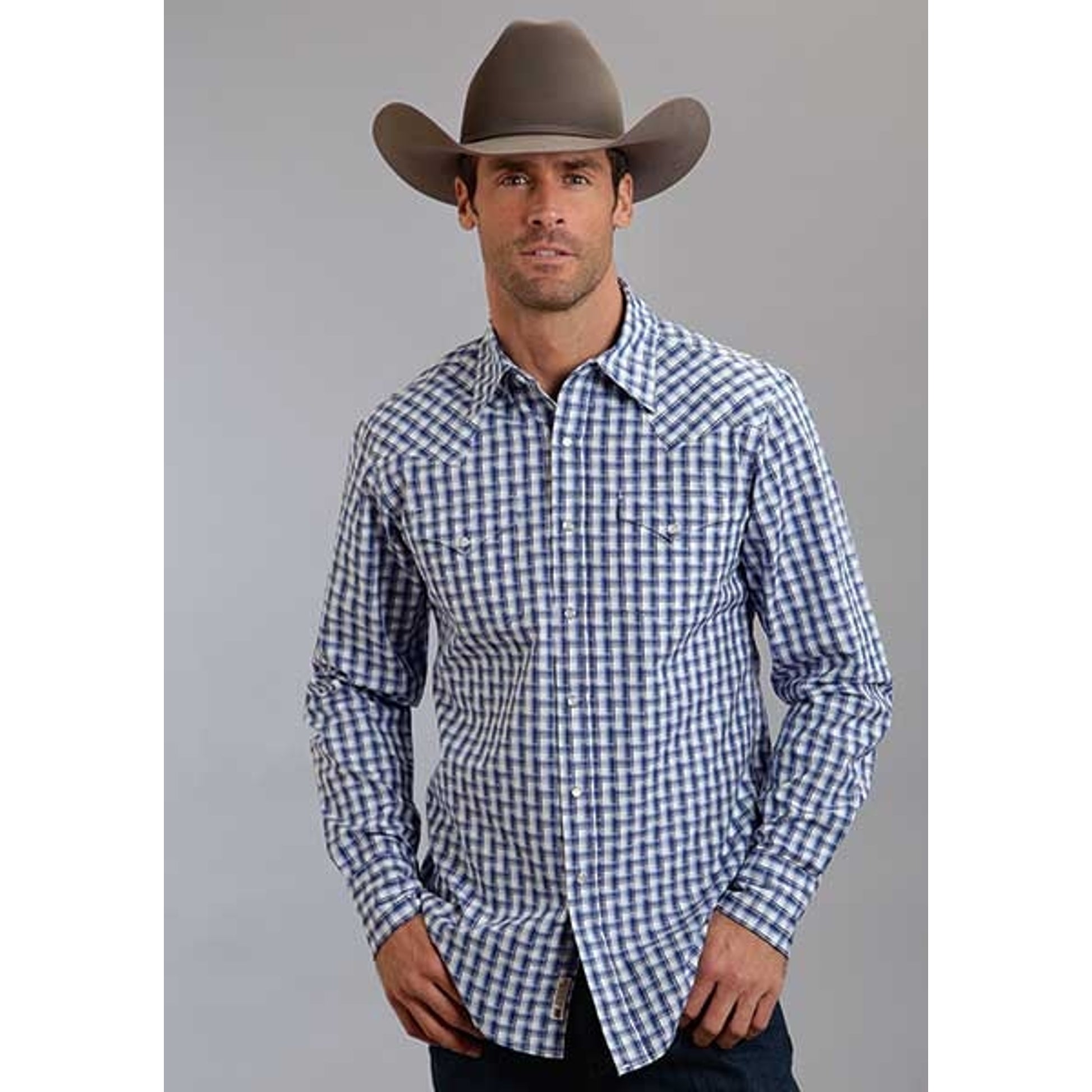 Stetson Mens Original Rugged Optic Plaid Long Sleeve Snap Shirt