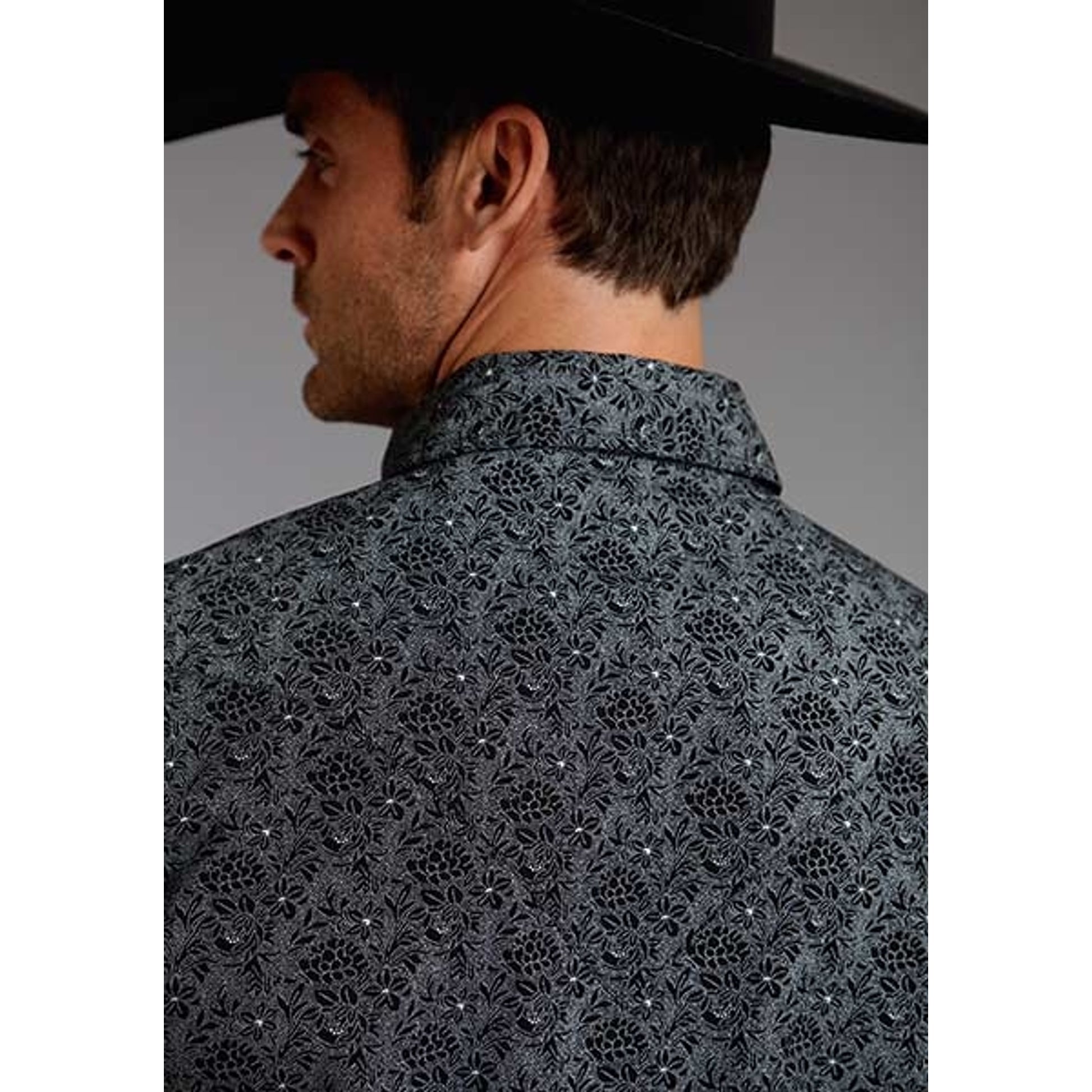 Stetson Mens Original Rugged Pin Point Floral Long Sleeve Snap Shirt