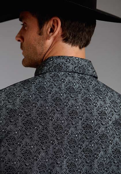 Stetson Mens Original Rugged Pin Point Floral Long Sleeve Snap Shirt