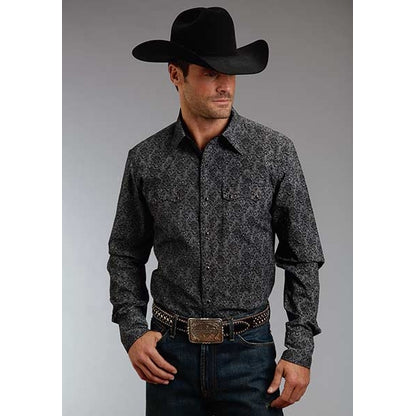 Stetson Mens Original Rugged Pin Point Floral Long Sleeve Snap Shirt