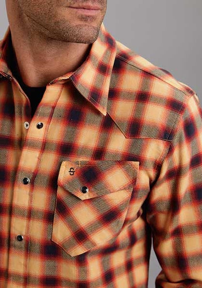Stetson Mens Original Rugged Rugged Twill Check Long Sleeve Snap Shirt - Orange