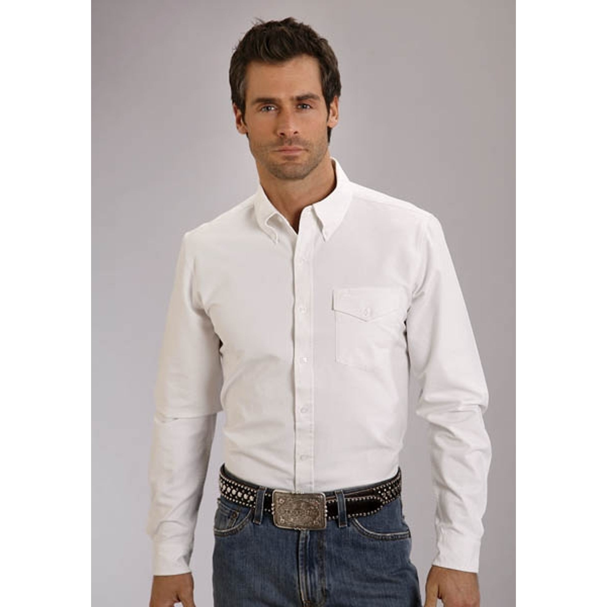 Stetson Mens Original Rugged Vintage Solid Oxford Long Sleeve Button Shirt