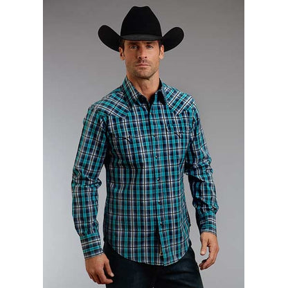 Stetson Mens Original Rugged Plaid Long Sleeve Snap Shirt - Wine/Indigo