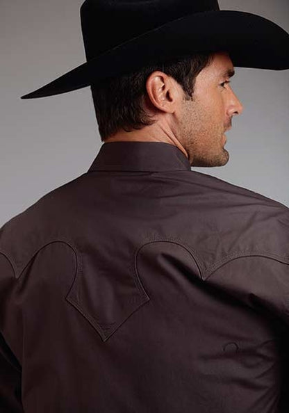 Stetson Mens Peached Poplin Long Sleeve Shirt - Grey