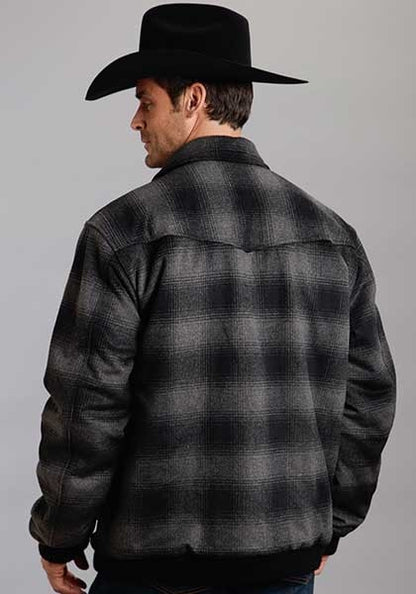 Stetson Mens Plaid Wool Blend Jacket - Black/Grey