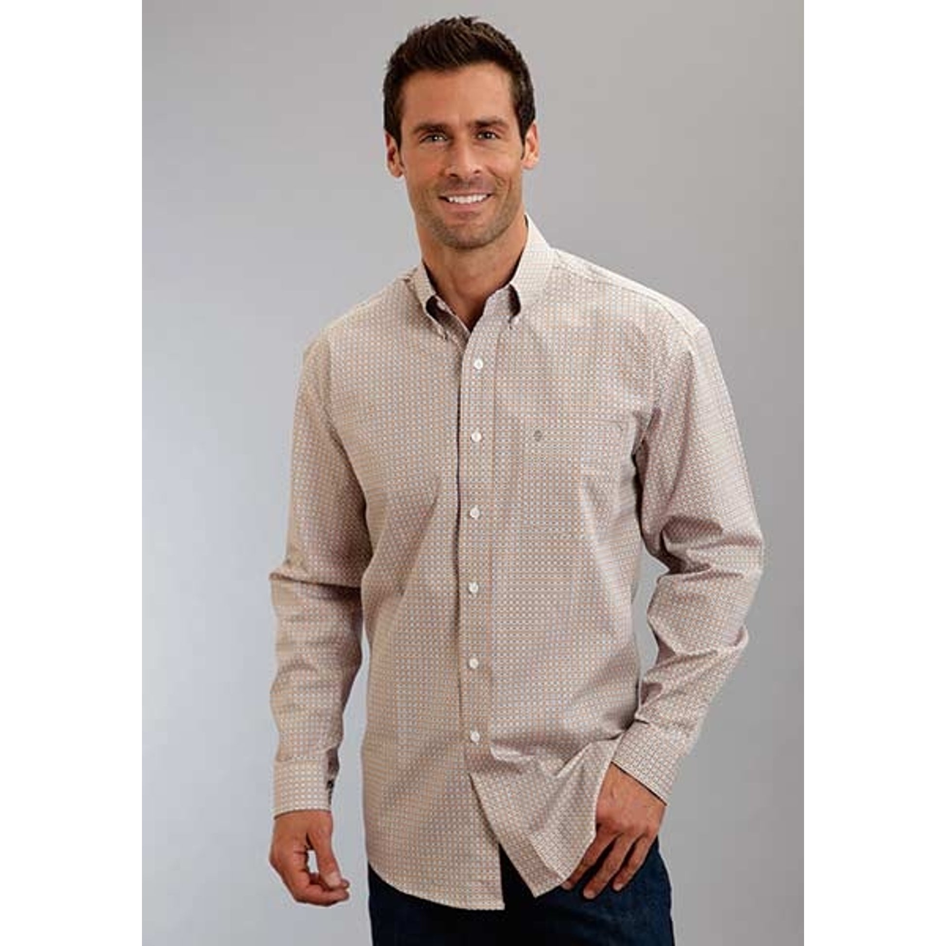 Stetson Mens Spring I Circle Diamond Print Long Sleeve Button Shirt