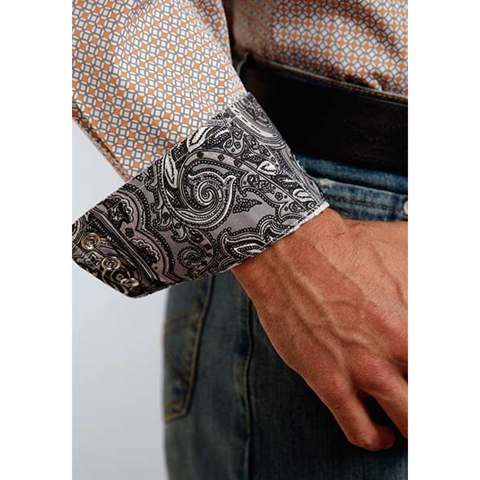 Stetson Mens Spring I Circle Diamond Print Long Sleeve Snap Shirt