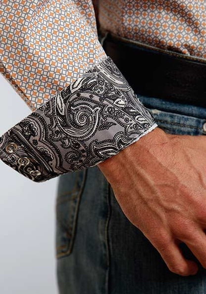 Stetson Mens Spring I Circle Diamond Print Long Sleeve Snap Shirt