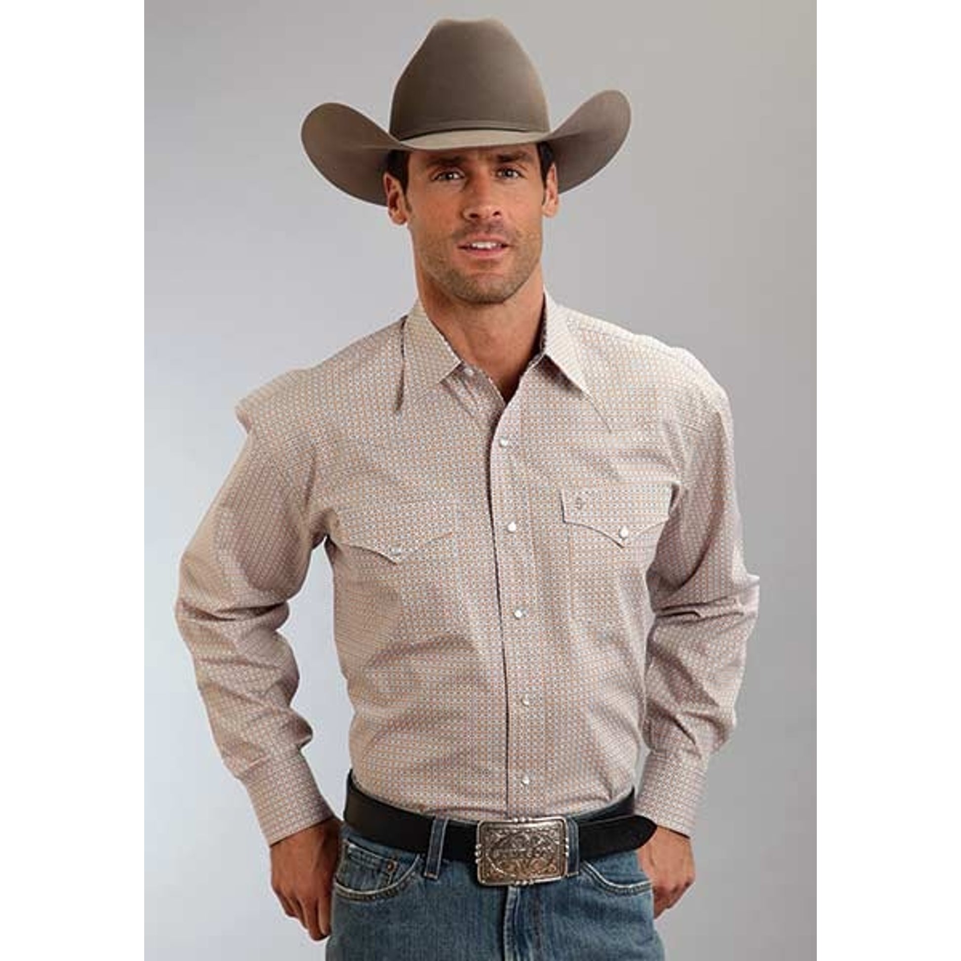 Stetson Mens Spring I Circle Diamond Print Long Sleeve Snap Shirt