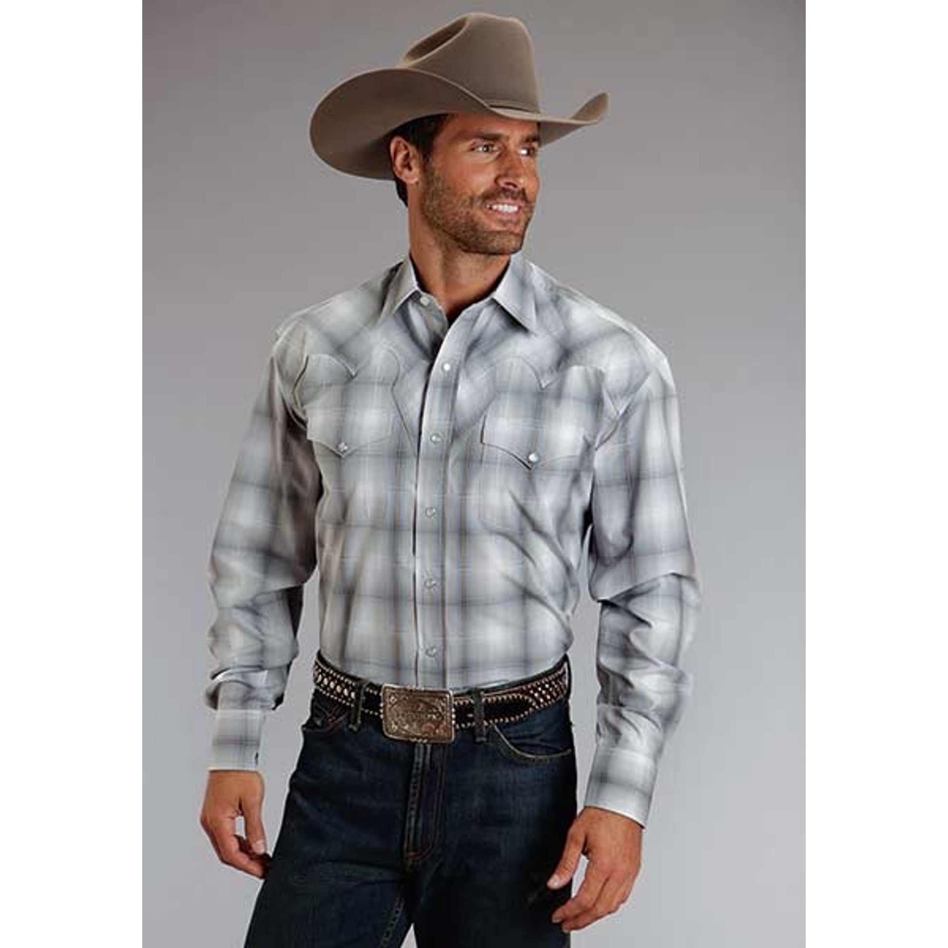 Stetson Mens Spring II Sterling Ombre Long Sleeve Snap Shirt - Grey