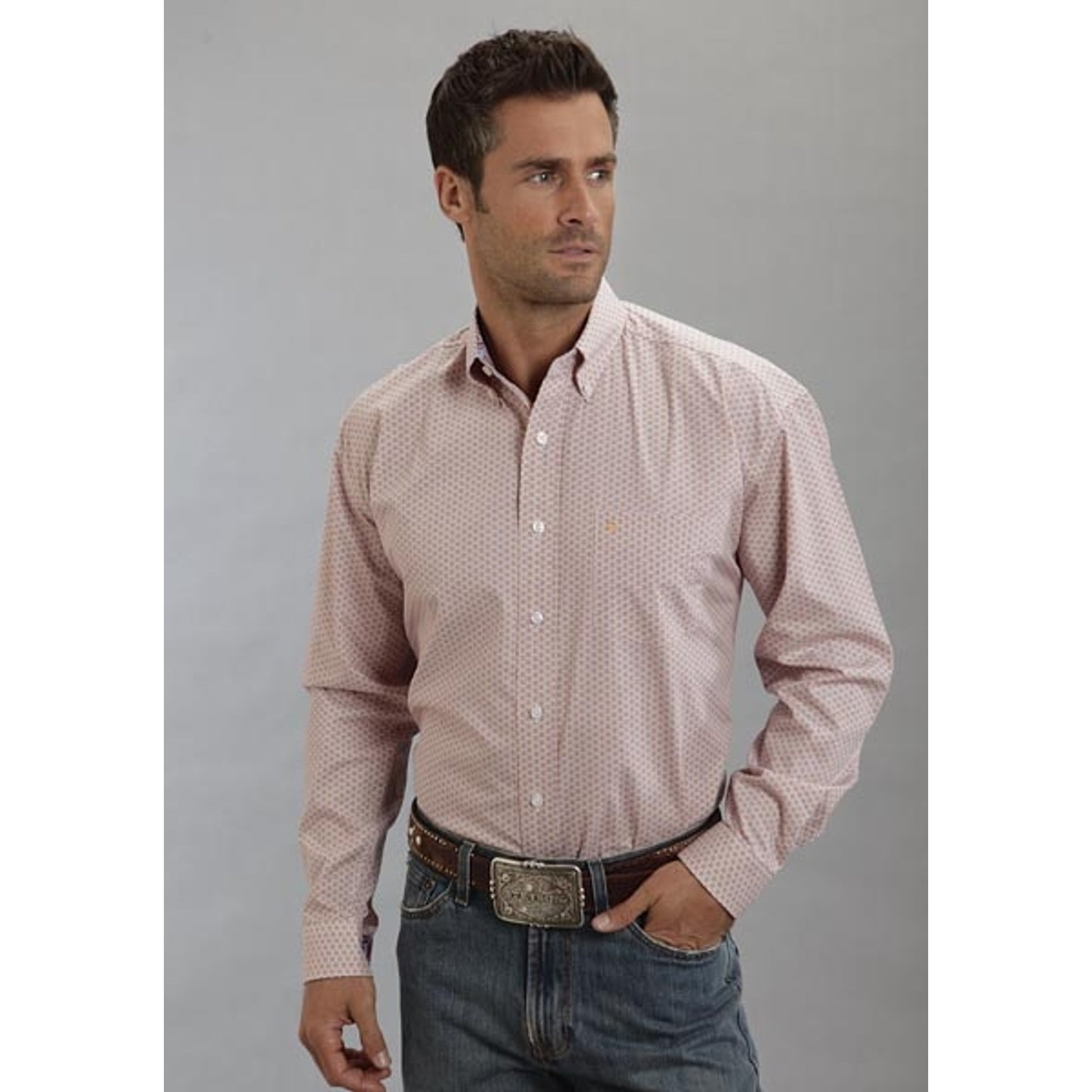 Stetson Mens Spring III Tri Circle Print Poplin Long Sleeve Button Shirt
