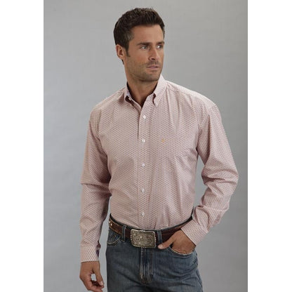 Stetson Mens Spring III Tri Circle Print Poplin Long Sleeve Button Shirt