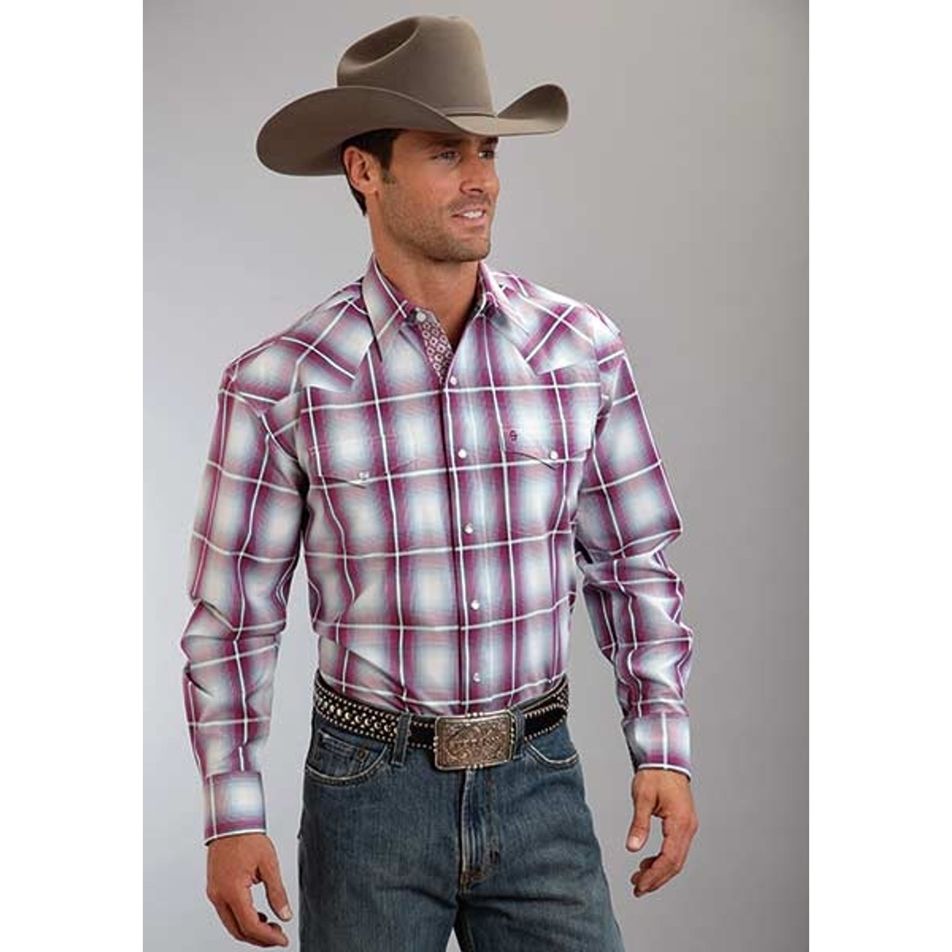 Stetson Mens Spring IV Baseball Ombre Long Sleeve Snap Shirt