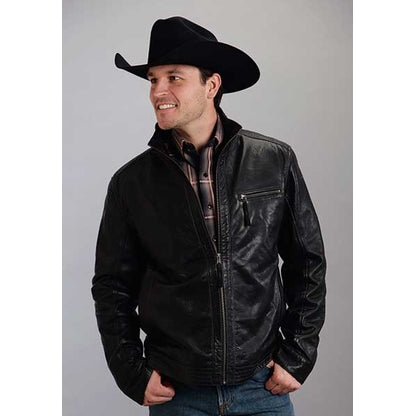 Stetson Mens Stand Up Collar With Stitch Detail Moto Jacket