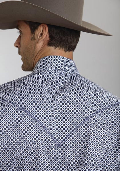 Stetson Mens Summer I Fleur De Lis Print On Poplin Long Sleeve Snap Shirt
