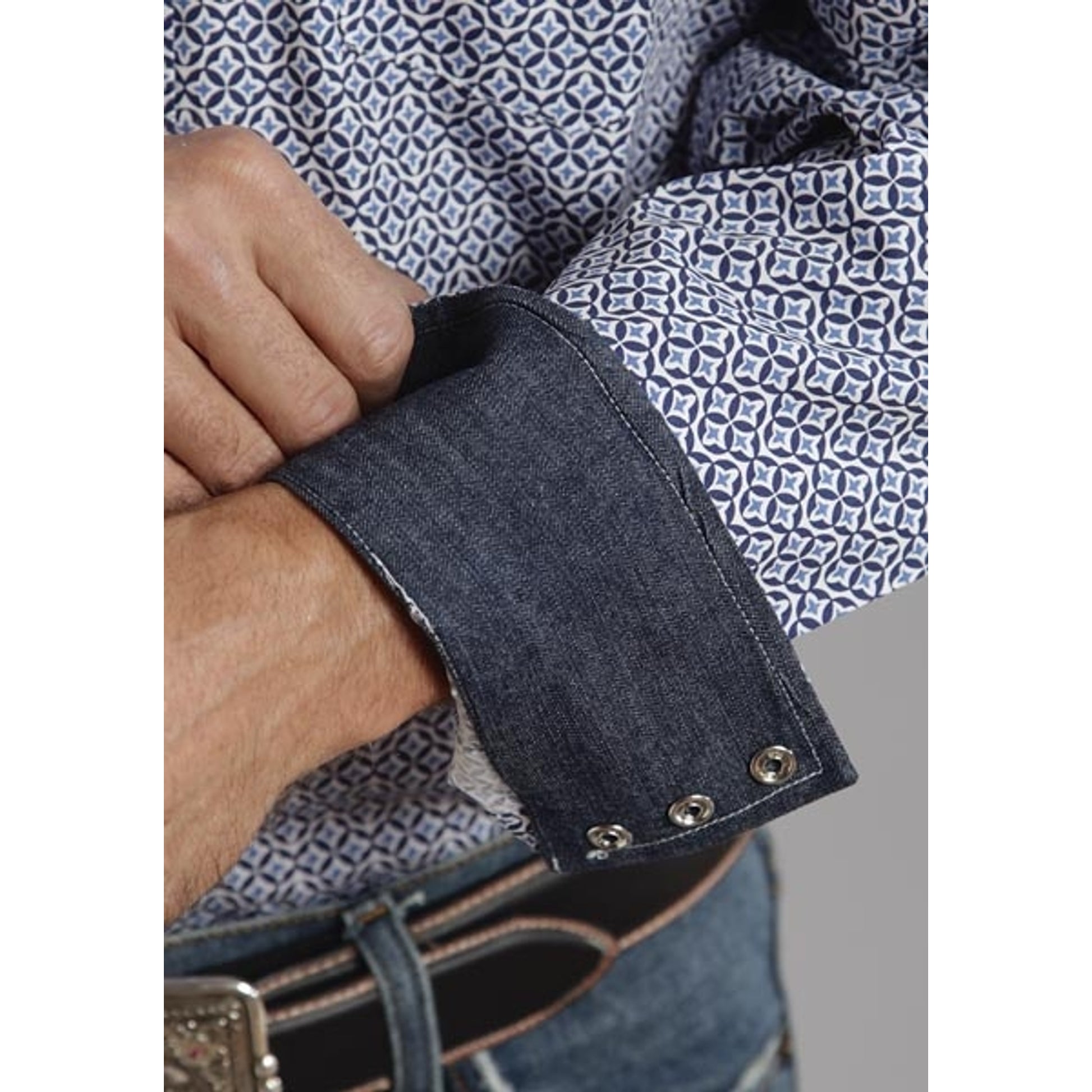 Stetson Mens Summer I Fleur De Lis Print On Poplin Long Sleeve Snap Shirt