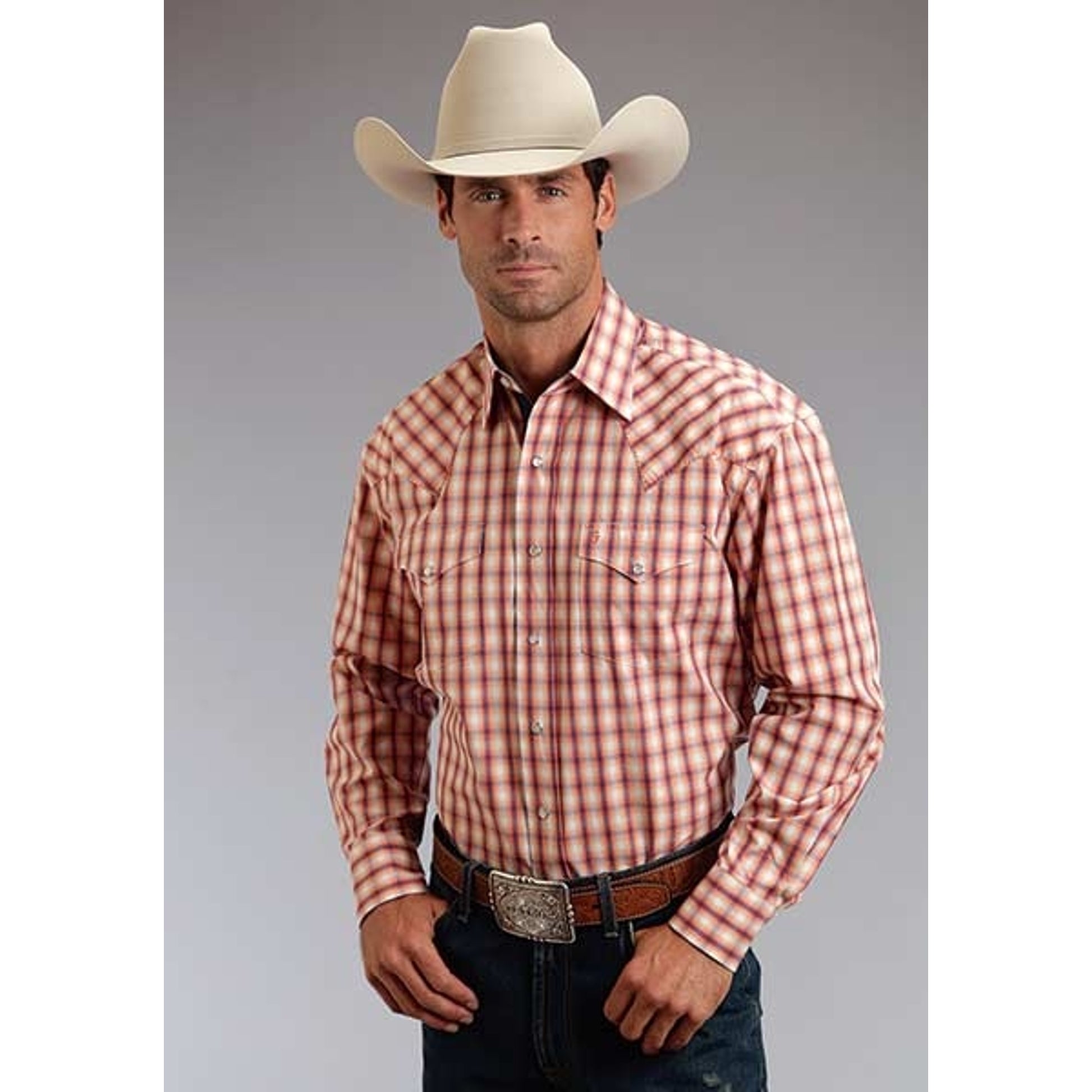 Stetson Mens Summer I Spectral Check Long Sleeve Snap Shirt