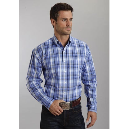 Stetson Mens Summer I Squared Off Plaid Long Sleeve Button Shirt