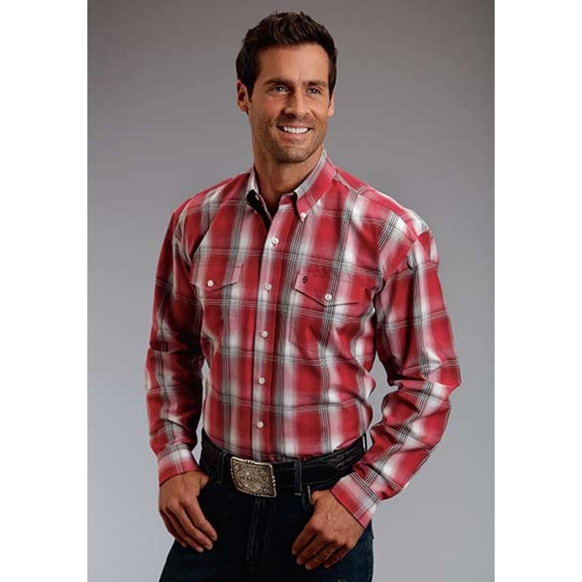 Stetson Mens Summer II Red Barn Ombre Long Sleeve Button Shirt