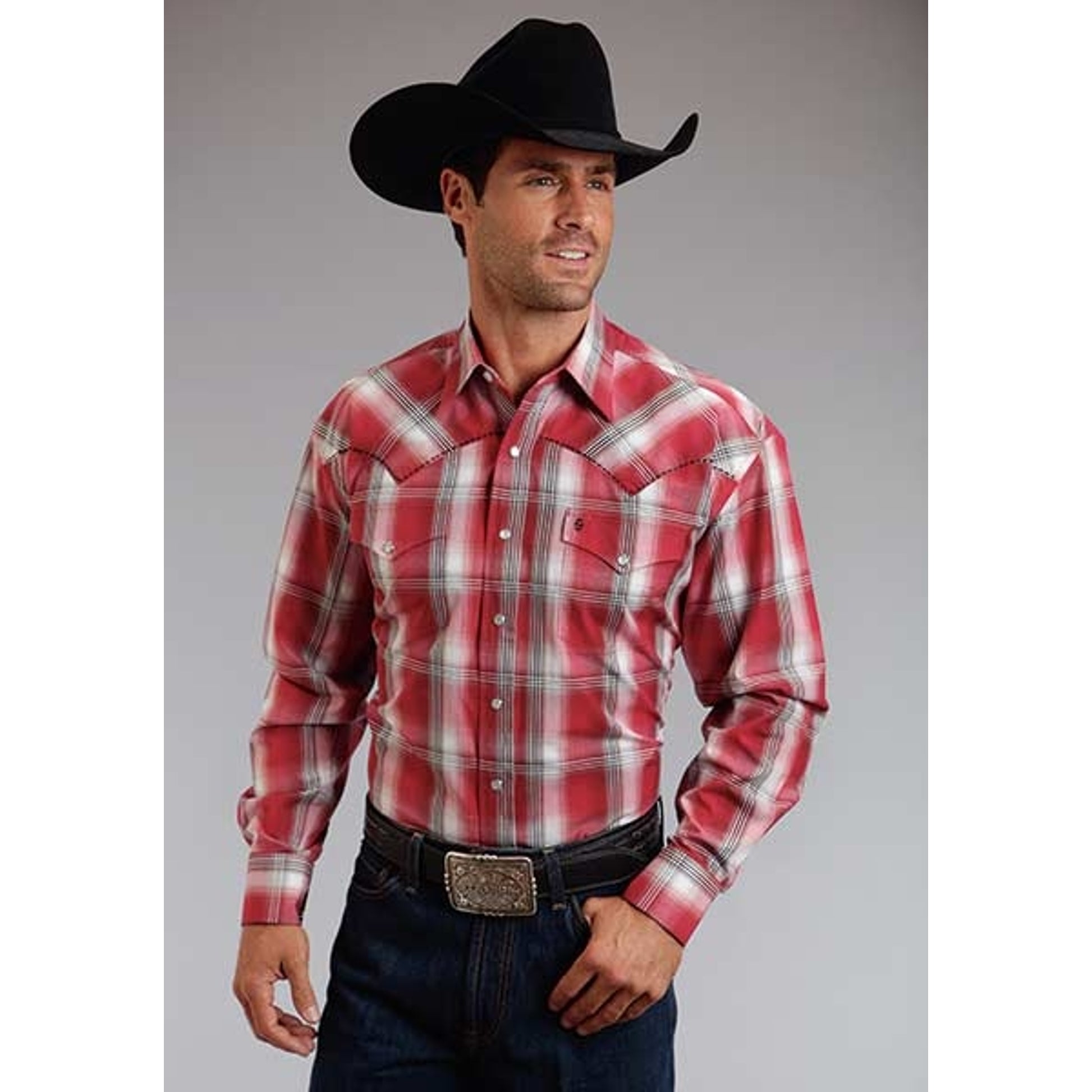 Stetson Mens Summer II Red Barn Ombre Long Sleeve Snap Shirt