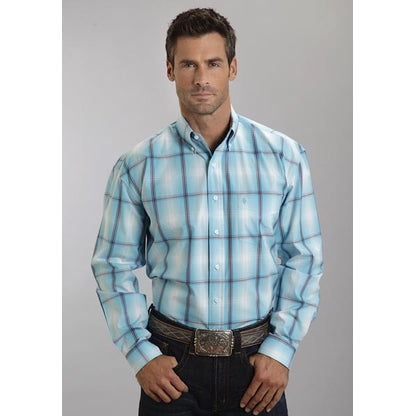 Stetson Mens Summer II Smokey Ombre Plaid Long Sleeve Button Shirt