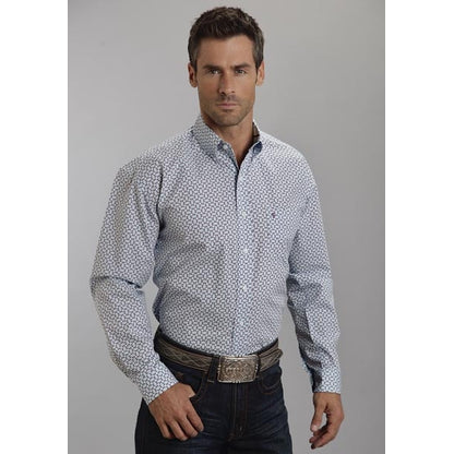 Stetson Mens Summer II Squares Diamonds Poplin Long Sleeve Button Shirt