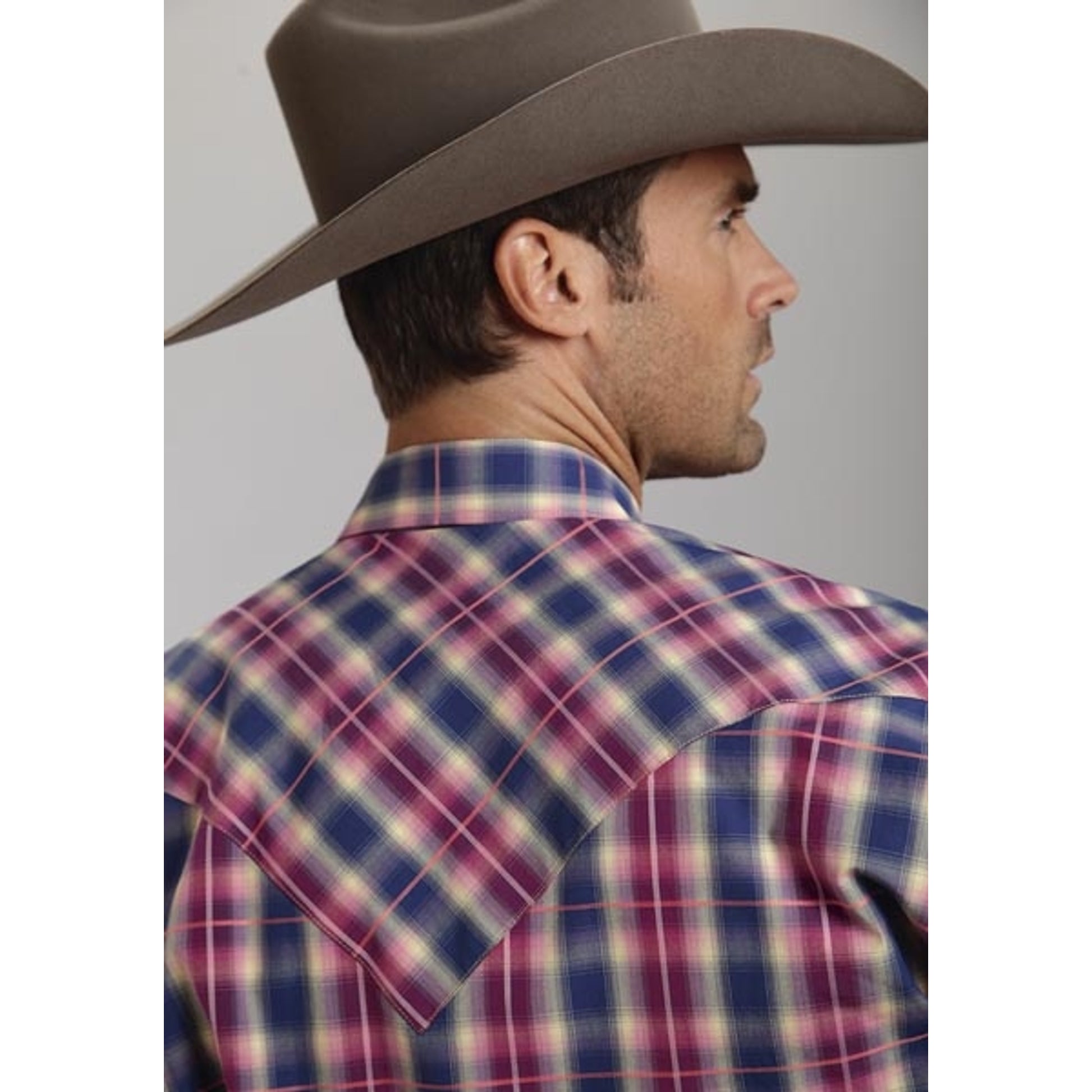 Stetson Mens Summer III Bright Side Plaid Flat Weave Long Sleeve Snap Shirt