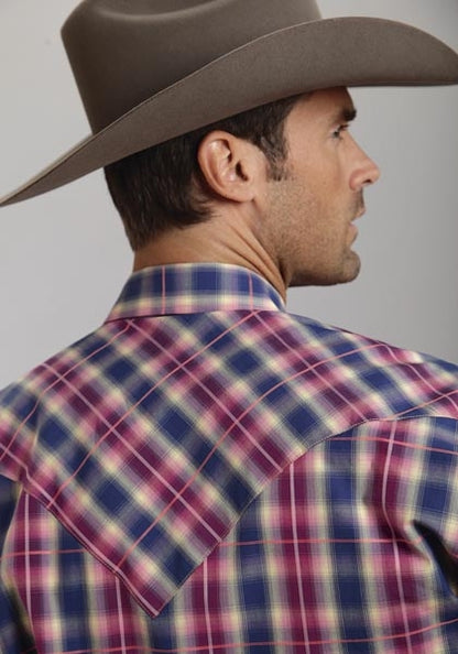 Stetson Mens Summer III Bright Side Plaid Flat Weave Long Sleeve Snap Shirt