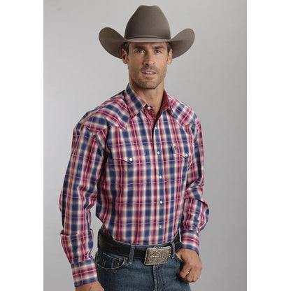 Stetson Mens Summer III Bright Side Plaid Flat Weave Long Sleeve Snap Shirt