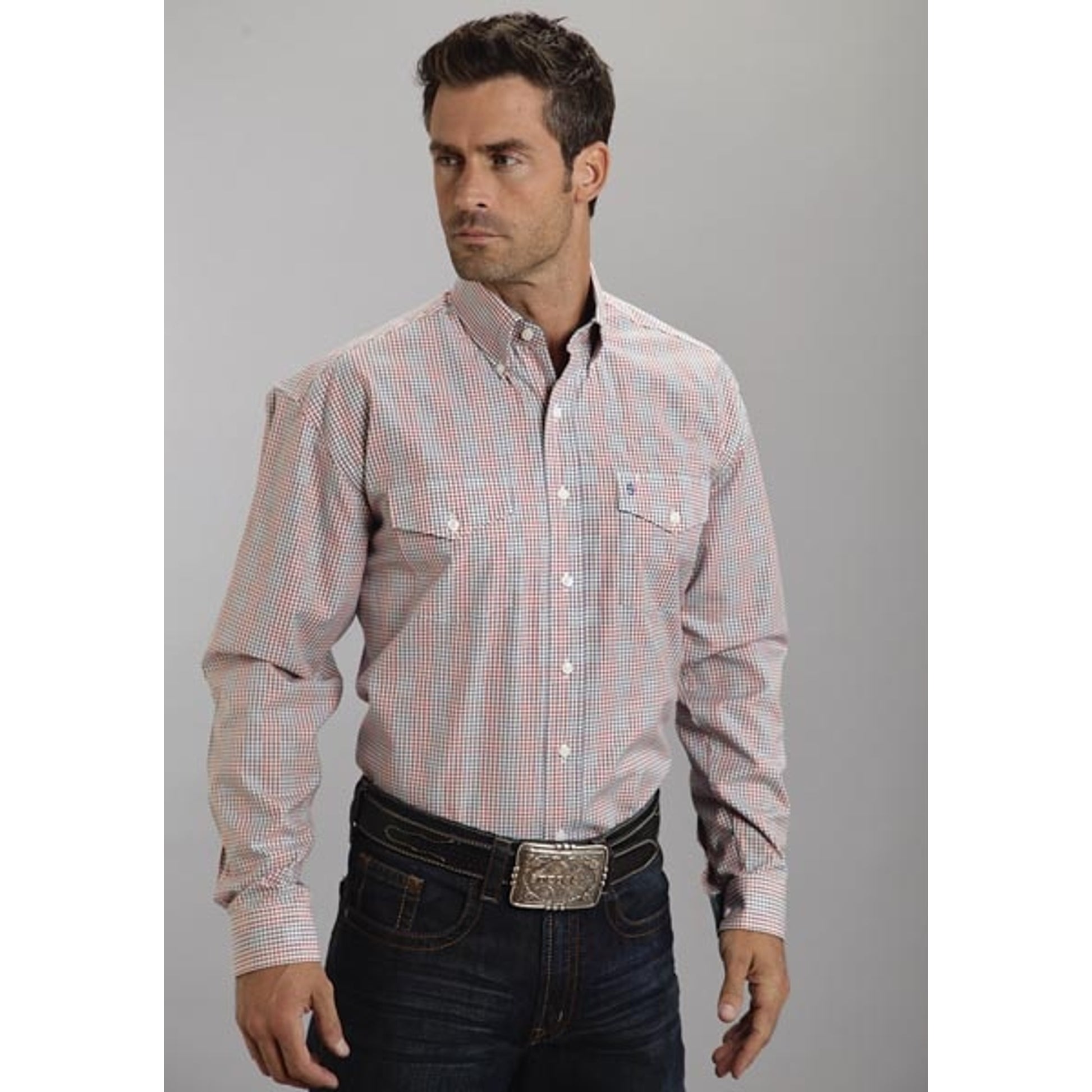 Stetson Mens Summer III Houndstooth Check Long Sleeve Button Shirt