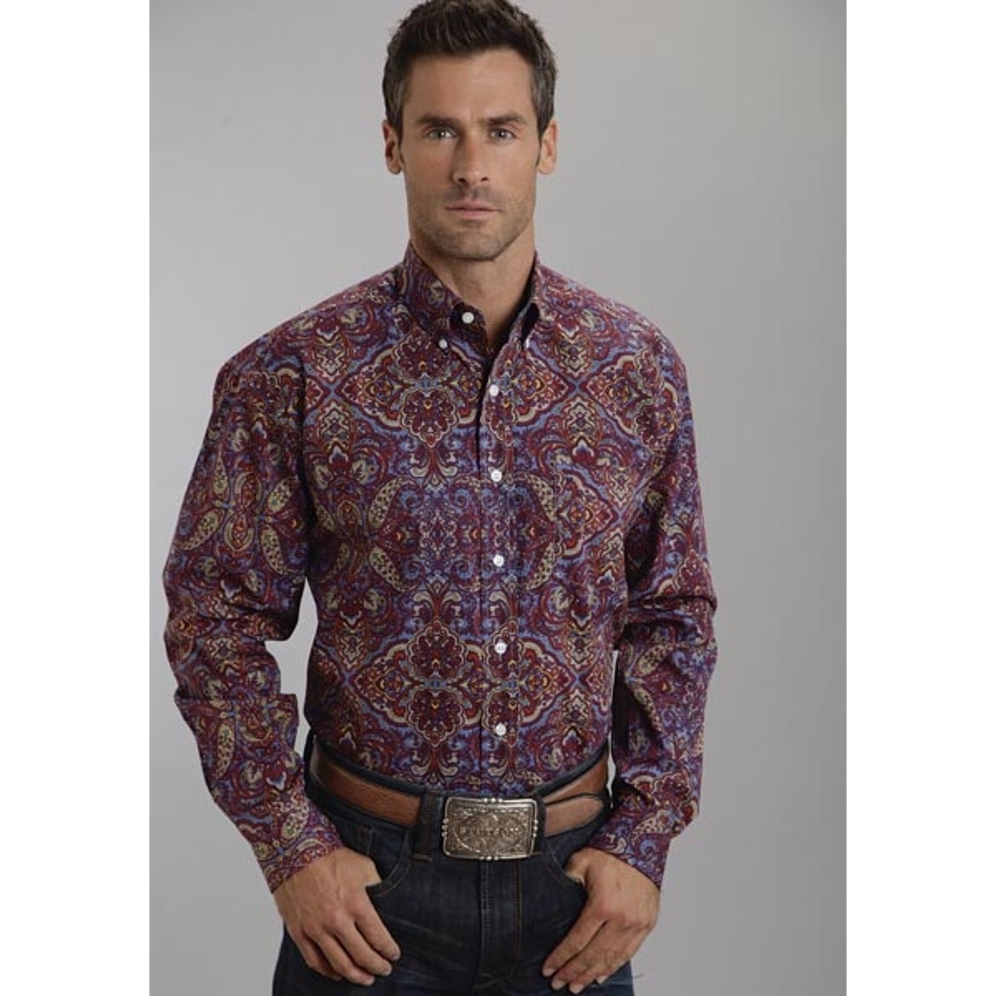 Stetson Mens Summer III Medallion Paisley Poplin Long Sleeve Button Shirt