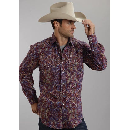 Stetson Mens Summer III Medallion Paisley Poplin Long Sleeve Snap Shirt