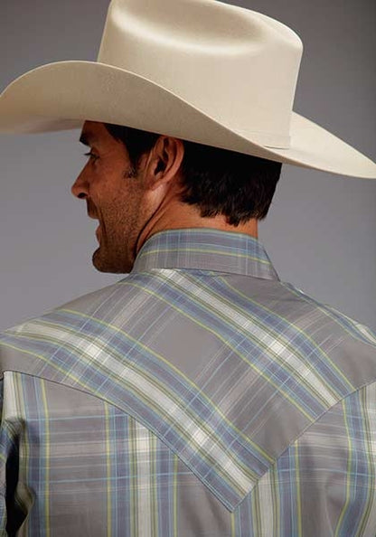 Stetson Mens Summer III Mineral Plaid Long Sleeve Snap Shirt