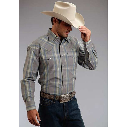 Stetson Mens Summer III Mineral Plaid Long Sleeve Snap Shirt