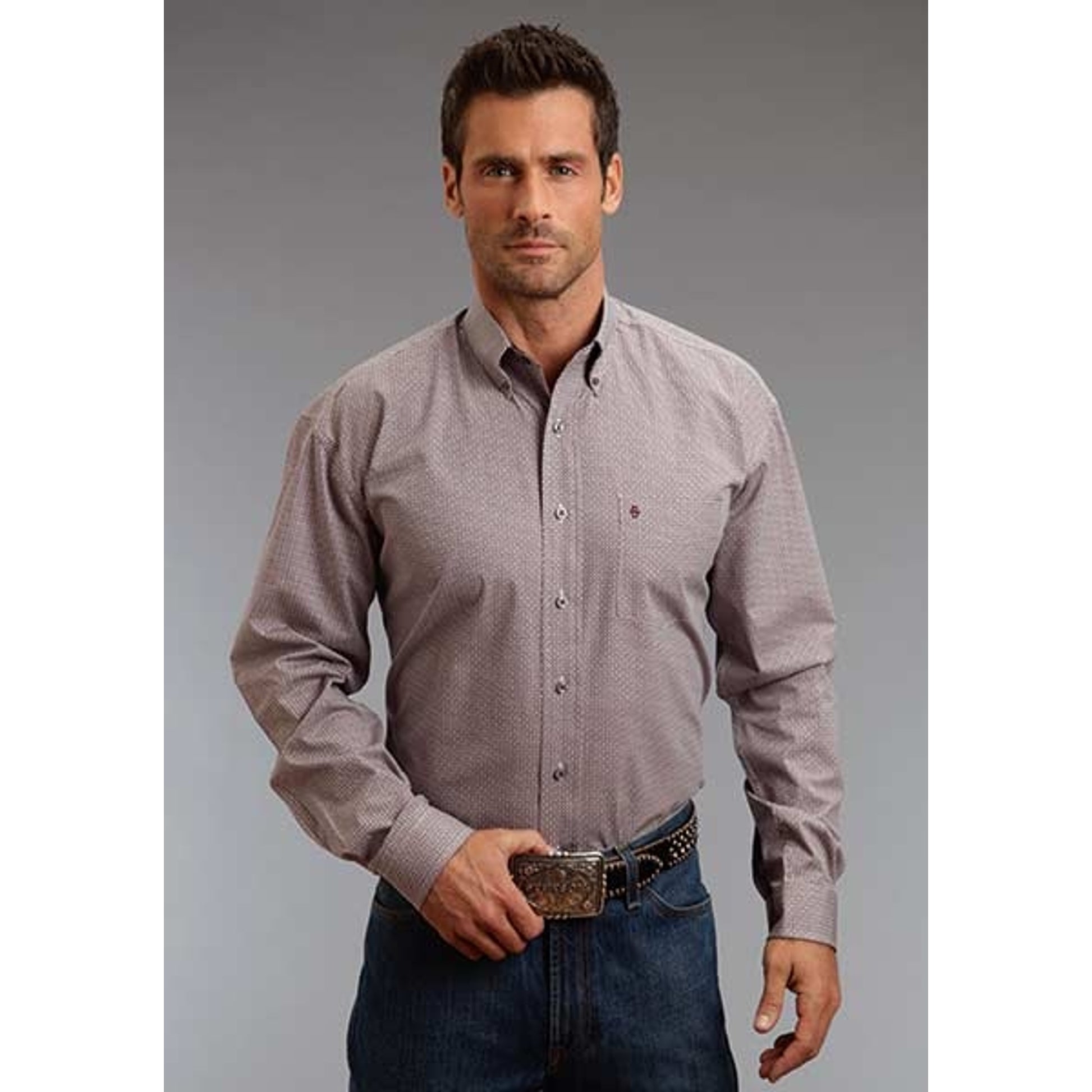 Stetson Mens Winter I Tile Neat Long Sleeve Button Shirt