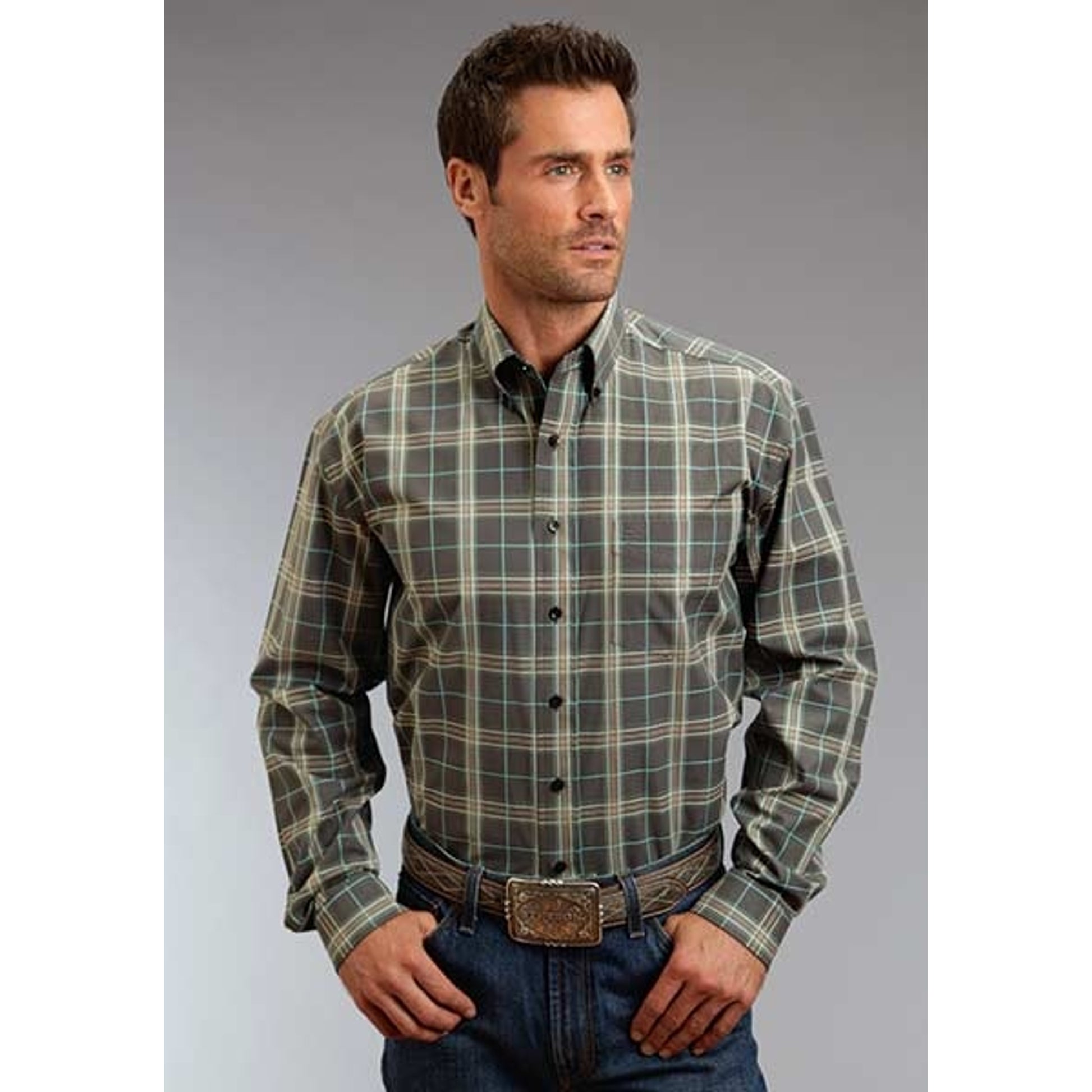 Stetson Mens Winter II Falcon Plaid Long Sleeve Button Shirt