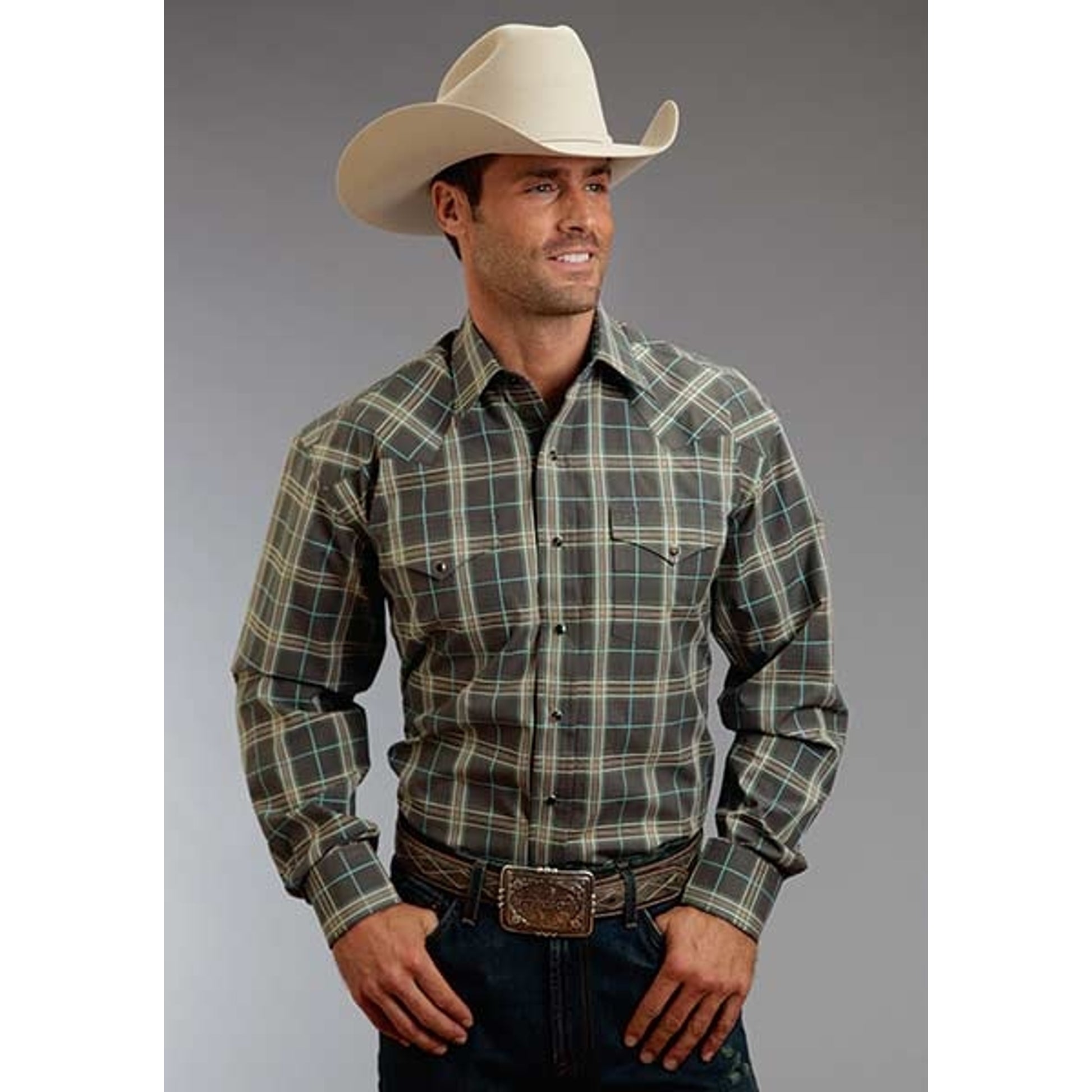 Stetson Mens Winter II Falcon Plaid Long Sleeve Snap Shirt