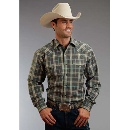 Stetson Mens Winter II Falcon Plaid Long Sleeve Snap Shirt