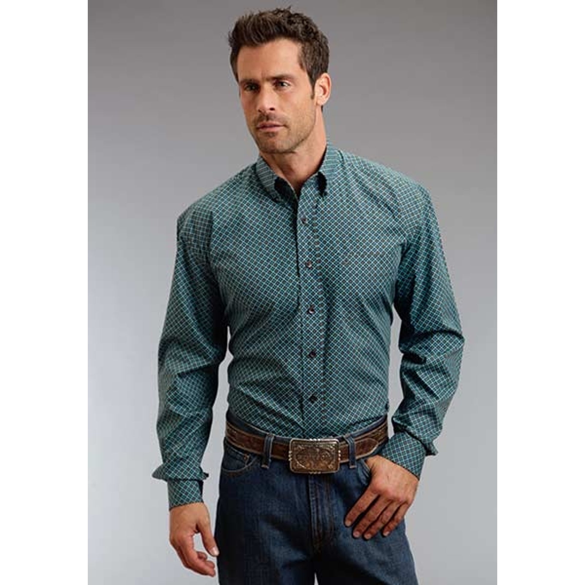 Stetson Mens Winter II Four Leaf Foulard Long Sleeve Button Shirt