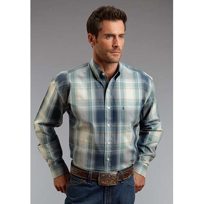 Stetson Mens Winter II Slate Plaid Long Sleeve Button Shirt