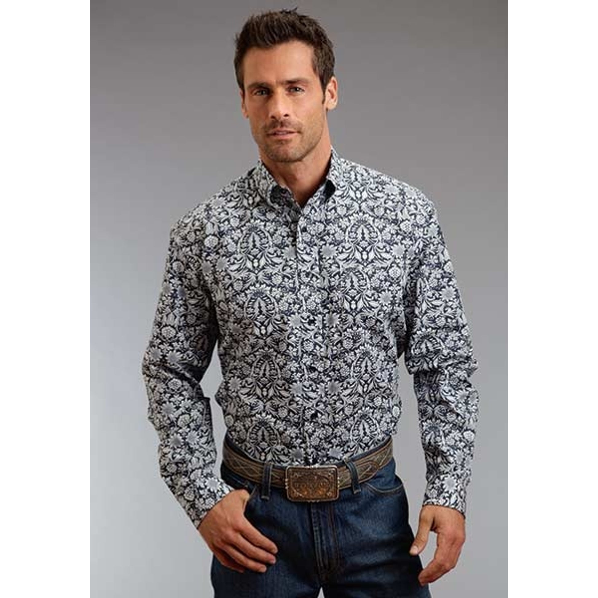 Stetson Mens Winter III Morris Tapestry Print Long Sleeve Button Shirt
