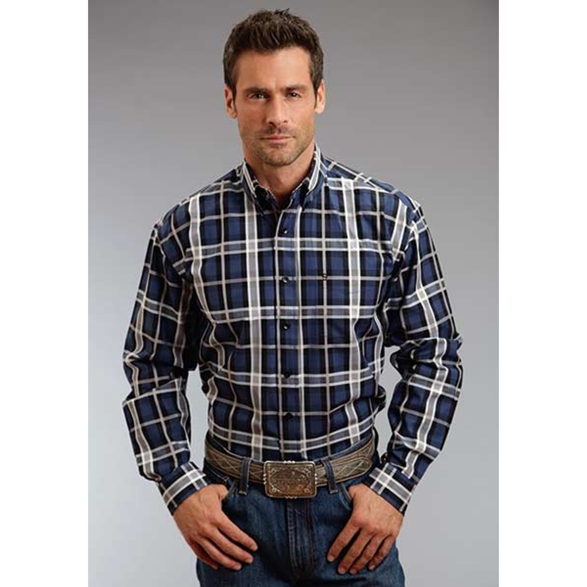 Stetson Mens Winter III Night Sky Plaid Long Sleeve Button Shirt
